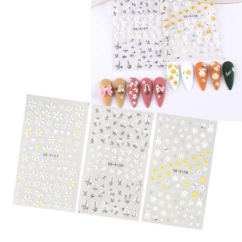 Pegatinas para Decoración de Uñas, 3 Unidades, Autoadhesivas, Flor de