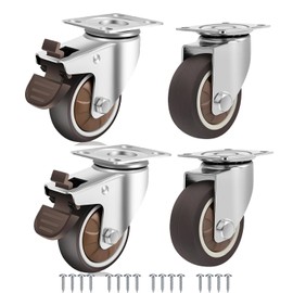 Urcollections Set of 4 3" Caster Wheels TPR 360 Degree Ball Bearing Plate Swivel Mute Heavy Duty 600LB Casters Wheels for Workbench Furniture Cabinet Table 2 with Brake 2 Without