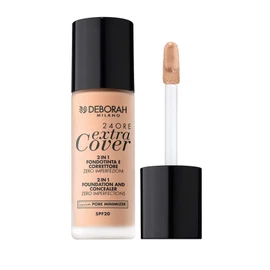 Deborah Foundation 24ore Extra Cover N.0 Fair Rose SPF20, Very High Coverage and Long Hold, Precision Applicator for Concealer