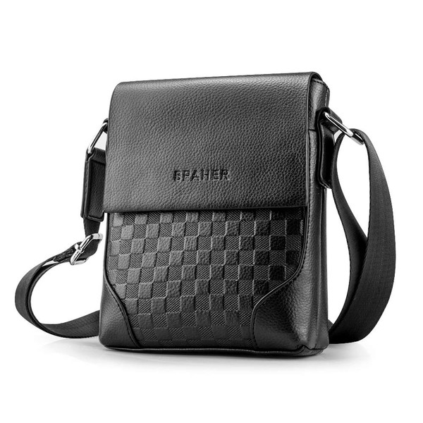 SPAHER Men's Shoulder Bag, PU Leather, Cross-body Vertical Messenger Bag,