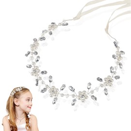 BelleVive Flower Girl Headpiece Hair Accessories for Flower Girl Silver Wedding Headband for Girls Hair Accessories with Princess Crystal Beads for First Communion Wedding