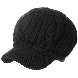 MUGANYI Womens Knitted Visor Beanie Twist Beret Hats Cold Weather Brim Newsboy Cap Black