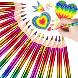 GOLDGE Pack of 16 Rainbow Colouring Pencils for Children, 4 in 1 Colours, Rainbow Pencils, Children's Colouring Pencils for Art, Drawing, Sketching, Colouring, Party Bags, Children's Birthday Party