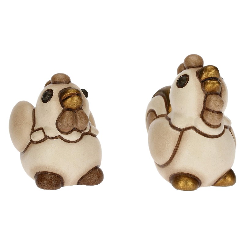 THUN, Ceramic Rooster and Hen Set Hand-Decorated Classic Nativity Scene