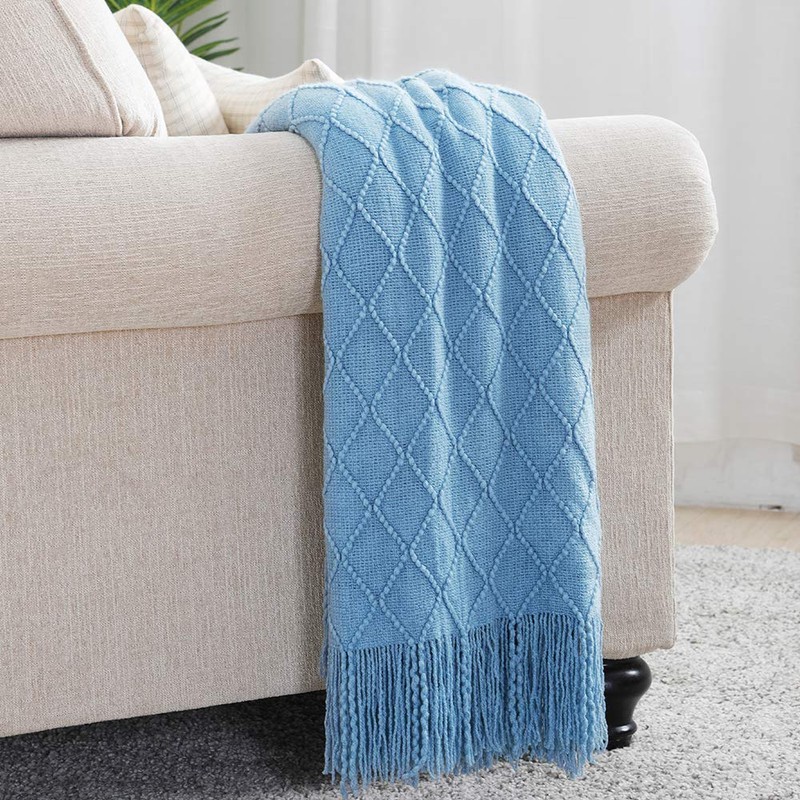 BOURINA Textured Solid Soft Sofa Throw Couch Cover Knitted Decorative
