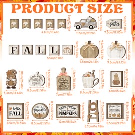 DoubleFill 24 Pcs Fall Tiered Tray Decoration Set Thanksgiving Table Sign Pumpkins Farmhouse Decor Gnome Maple Leaves Centerpieces Harvest Wood Blocks Signs Fall Block Tabletop for Autumn(Rustic)