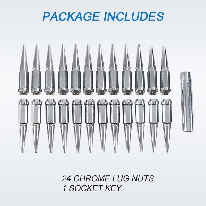 CARMOCAR 24 PCS Spike Lug Nuts 14x1.5 for Chevy Silverado