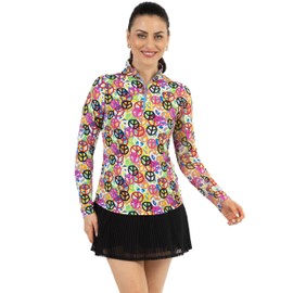 IBKUL Athleisure Wear Sun Protective UPF 50+ Icefil Cooling Tech Lennox Print Long Sleeve Mock Neck Top – 10381 Peri Multi Lennox L