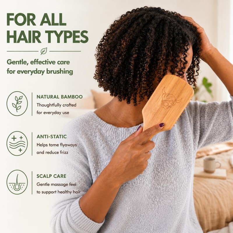 Moo & Yoo Bamboo Paddle Hair Brush | Gentle Detangling
