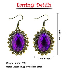 Youniker Retro Lolita Halloween Costume Jewelry for Women Gothic Earrings Halloween Punk Costume Party Royal Court Vampire Witch Rhinestone Teardrop Chandelier Drop Earrings (Purple)