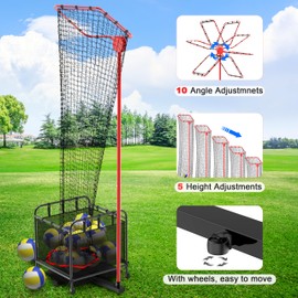 Volleyball Training Net System with Portable Volleyball Cart with Wheels, Volleyball Practice Equipment 5 Height Options and Adjust The Target Hoop Angle by 10 Angles