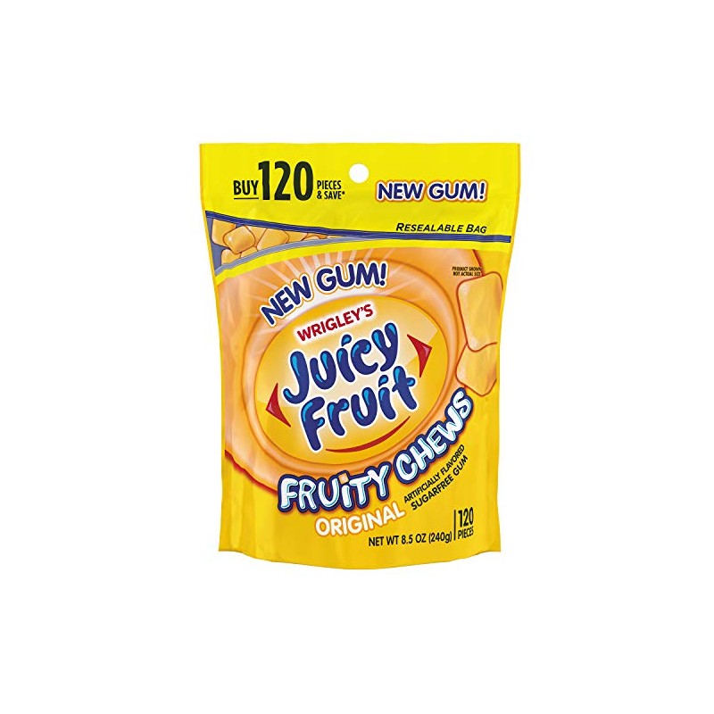 JUICY FRUIT Gum Fruity Chews Sugarfree Chewing Gum, 120 Pieces