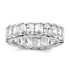 JewelryWeb 6mm 925 Sterling Silver Rhodium Plated Polished Oval Cubic Zirconia Eternity Ring Size 7-Eternity-Ring for Women