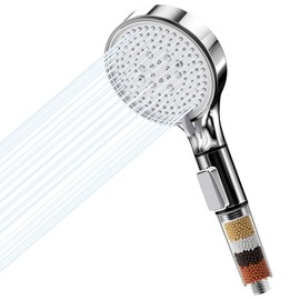 WinGluge Shower Head, Hand Shower with 5 Jet Types, Shower Head, Rain Shower, Water-Saving and Pressure-Increasing, Shower Head with Anti-Limescale Function, Easy to Clean, Silver/Chrome