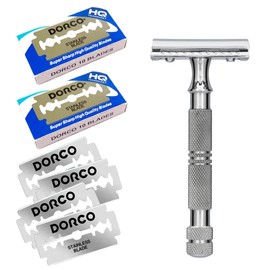 Kazakiri W Plata Curto Short Handle, Silver, Double-edged Razor, Genuine Shave, Main Body + 20 Replacement Blades, Razor, Face Sledding, For Men