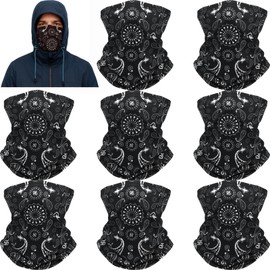 Chicingyou 8 Pack Paisley Winter Neck Warmer Gaiter for Men Windproof Fleece Neck Gaiter Face Mask Cover Cold Weather Scarf Bandana for Skiing Cycling Outdoor Winter(Black)