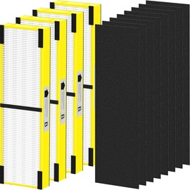 PETOX 4 Pack FLT4825 HEPA Filter B Replacement Compatible with G-Guardian Air Purifier AC4825 AC4825E AC4825W AC4850 AC4300 AC4800 AC4900, 4 True HEPA Filters & 8 Carbon Pre-Filters, Yellow