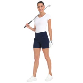 LRD Womens Golf Shorts 5 Inch Inseam Quick Dry Elastic Hiking Short with Pockets, Navy Blue, X-Large
