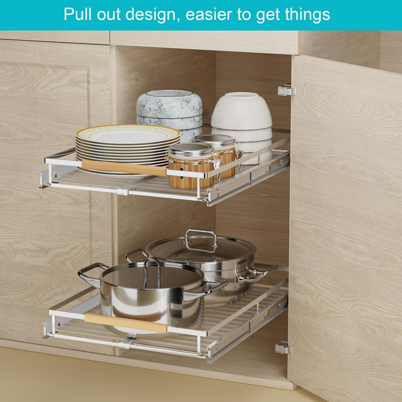 iPEGTOP 2 Pack Pull Out Cabinet Drawer Shelf Organizer, Extendable