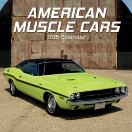 2025 Square Wall Calendar - American Muscle Cars 12 x 12 Inch Monthly View, 16-Month, Transport Theme, Includes 180 Reminder Stickers