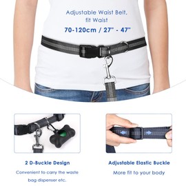 SlowTon Hands Free Dog Leash for Small Medium Large Dog, Strong Dog Lead with Adjustable Waist Belt Reflective Threads Dual Handle Comfortable Bungee Retractable Dog Leash for Running Walking Training