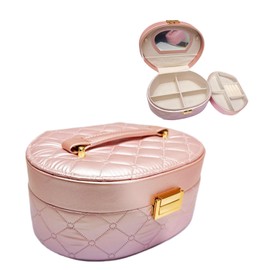 Tovrenn Jewelry Box Double Layers Large Space Waterproof Round Jewelry Organizer for Girl Woman Ring Necklace, Travel Carry, Valentine's Day Gift, Convenient with Mirror