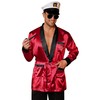 Mainfini 4 Pcs Men’s Wine Red Embroidered Satin Pajamas Costume