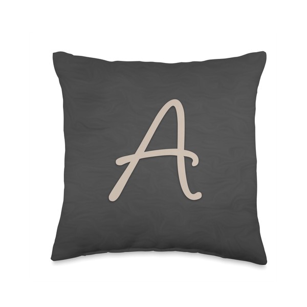Light Beige letter-A monogram On a Black pattern Throw Pillow