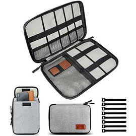 Travel Cable Organizer Bag, Small Electronics Accessories Carry Cases Portable Cord Organizer Bag for Cable, Charger, Phone, USB, SD Card ,with 8pcs Cable Ties (Gray)