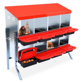 GarveeLife Nesting Boxes for Chickens, 8 Holes Chicken Nesting Boxes with Legs, Chicken Laying Box with Lid Cover, for Outdoor Chicken Coop Farm Yard, Red