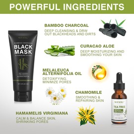 SHVYOG Blackhead Peel Off Face Mask, 3-in-1 Blackhead Remover Mask with Brush & Tea Tree Oil Serum, Charcoal Mask for Deep Cleansing Dirts, Pores, Skin Oil (100g+30ml)