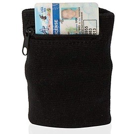 Suddora Zipper Wrist Pouch - Sweatband / Wristband Wallet for Keys, ID, Cards, Cash (Black)