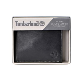 Timberland Men's Leather Wallet with Attached Flip Pocket - Black