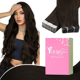 YoungSee Tape in Hair Extensions Dark Brown Tape in Natural Hair Extensions Brown Tape ins Hair Extensions Real Human Hair Darkest Brown Real Human Hair Tape in Extensions 18in 20pcs 50g