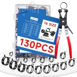 SEKSUALA 130Pcs 6-25mm Spring Hose Clamps Assortment Kit with Swivel Flat Hose Clamp Plier for Automotive, Plumbing & DIY Projects - Durable Constant Tension Steel Design for Low Pressure Air