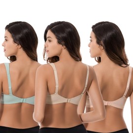 Curve Muse Plus Size Minimiser Unlined Wireless Bra with Lace Embroidery, Pack of 3, Sage, nude, blush (3-pack)
