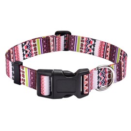 Mihqy Dog Collar with Bohemia Floral Tribal Geometric Patterns - Soft Ethnic Style Collar Adjustable for Small Medium Large Dogs(Pink Bohemia,XS)