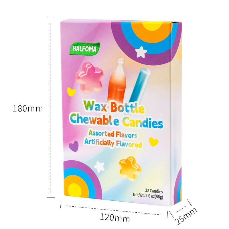 Halfoma Wax Bottle Chewable Candy, with Various Fruit-flavored Syrups in