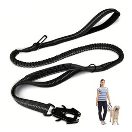 Tactical Dog Lead with 360° Swivel, Durable Slip Lead for Large Dogs, 1.2-1.8 m Elastic Dog Lead with Quick Release Carabiner & Highly Reflective Threads, Black Dogs