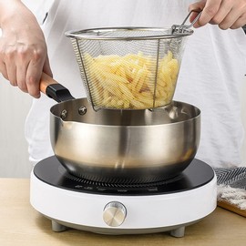 MEELYHOME Deep Round Fryer Wire Mesh French Chip Frying Basket 201 Stainless Steel French Fry Serving Strainer Basket with Handle Frying Basket for Deep Frying Basket with Handle Round for Open Fryer