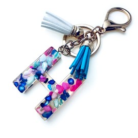 Fario Alphabet Initial Letter A-Z Keychains for Women Tassel Pendant Key Ring for Purse Handbags Women Girl (H)