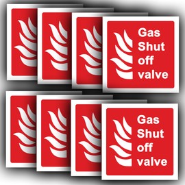 8 Pack - Gas Shut Off Valve Marker Sticker - 100mm x 100mm - Gas Safety Label Decals