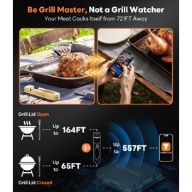 Beelicious Pro Wireless Meat Thermometer Bluetooth Meat Thermometer Digital IP67 Waterproof Smart Meat Probe with iOS & Android for Grill, BBQ, Oven, Smoker, Kitchen, Air Fryer, Rotisserie, Wood