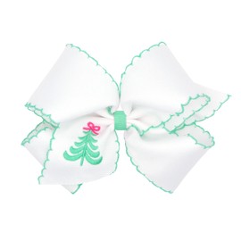 Wee Ones Girls’ Pink Wonderland Christmas Hair Bows, Embroidered Moonstitch or Holiday Print Grosgrain on WeeStay no-slip clip, King, Tree