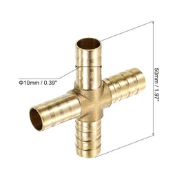 uxcell 6Pcs Brass 4 Way Pipe Fitting, 3/8" (10mm) Cross Barb Union Fitting Pipe Adapter for Water/Fuel/Air Transport Connect Pipelines