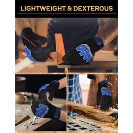 INPAKO Work Gloves for Men Women, TPR Impact Protection Utility Mechanic Working Gloves, Touchscreen Flexible Grip for Multi-Purpose Use, Durable Performance Fit Blue XL