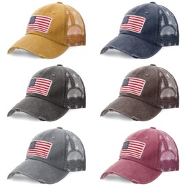 Tarpop 6 Pcs American Flag Baseball Cap Tactical USA Flag Hats Adjustable Washed Us Flag Cap for Men Women(Multi Color,Classic Style)