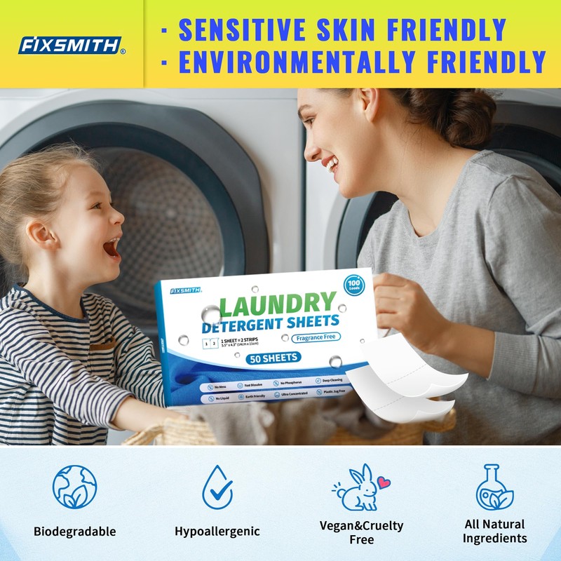 FIXSMITH Laundry Detergent Sheets - 100 Loads (50 Sheets) Fragrance