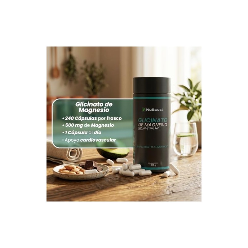 Nuboost Glicinato Magnesio 500 240 Cápsulas Alta Absorción Hecho Usa