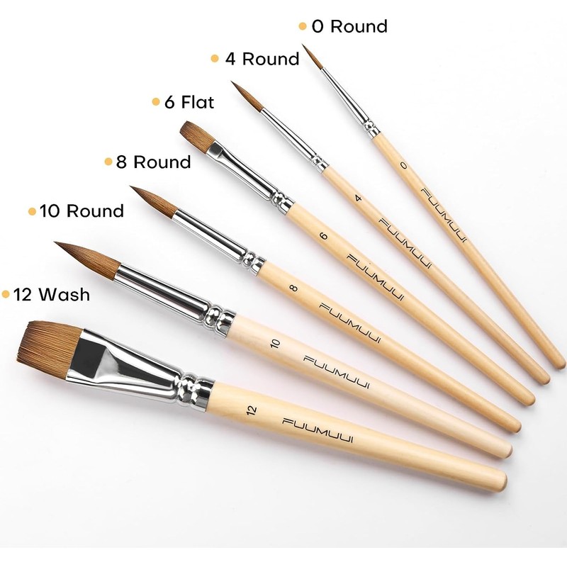 6pcs Kolinsky Travel Watercolour Brushes, Professional Sable Watercolour Paint Brushes